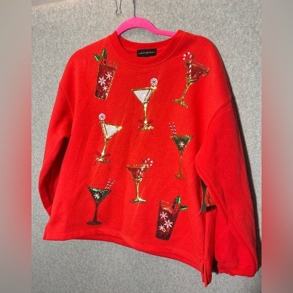 NWT Red Christmas Sweater sparkle Sequins XSmall -Cozy Party Cocktails - Picture 1 of 9
